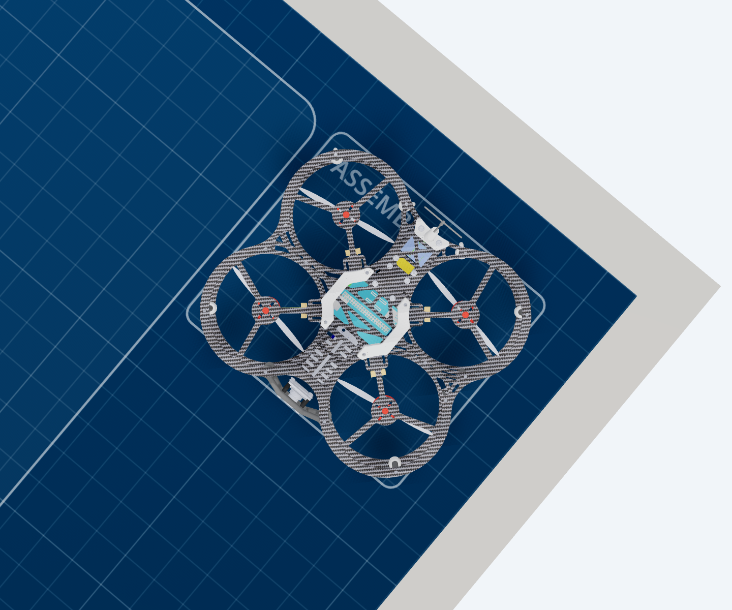 The completed airframe with the antenna holder standing up at the rear and the battery mount fitted
