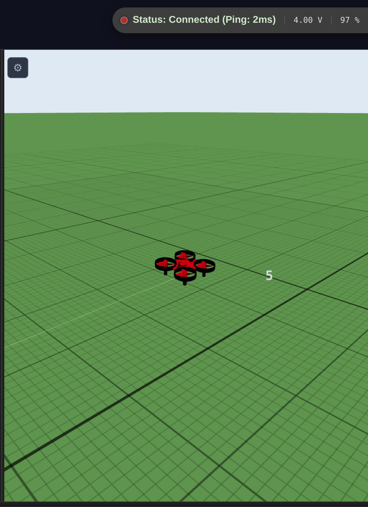 The 3D view with the drone hovering above the pad
